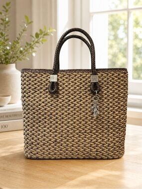 Brighton Woven Jute Straw Rita Paisley Handbag Tote Shoulder Tote Bag Purse EUC